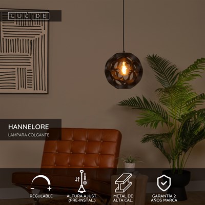 Lucide HANNELORE - Lámpara colgante - Ø 30 cm - 1xE27 - Negro